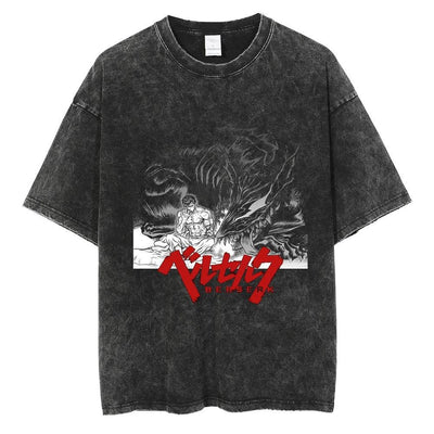 Men Hip Hop Streetwear Tshirt Washed Black